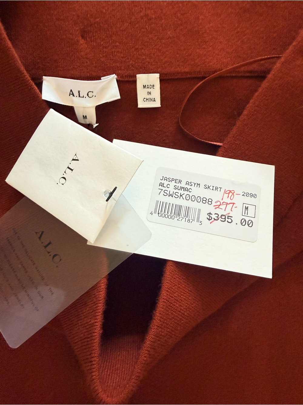 NWT A.L.C. Jasper Asymmetrical Knit Skirt Medium Rust/Brick - Picture 8 of 9